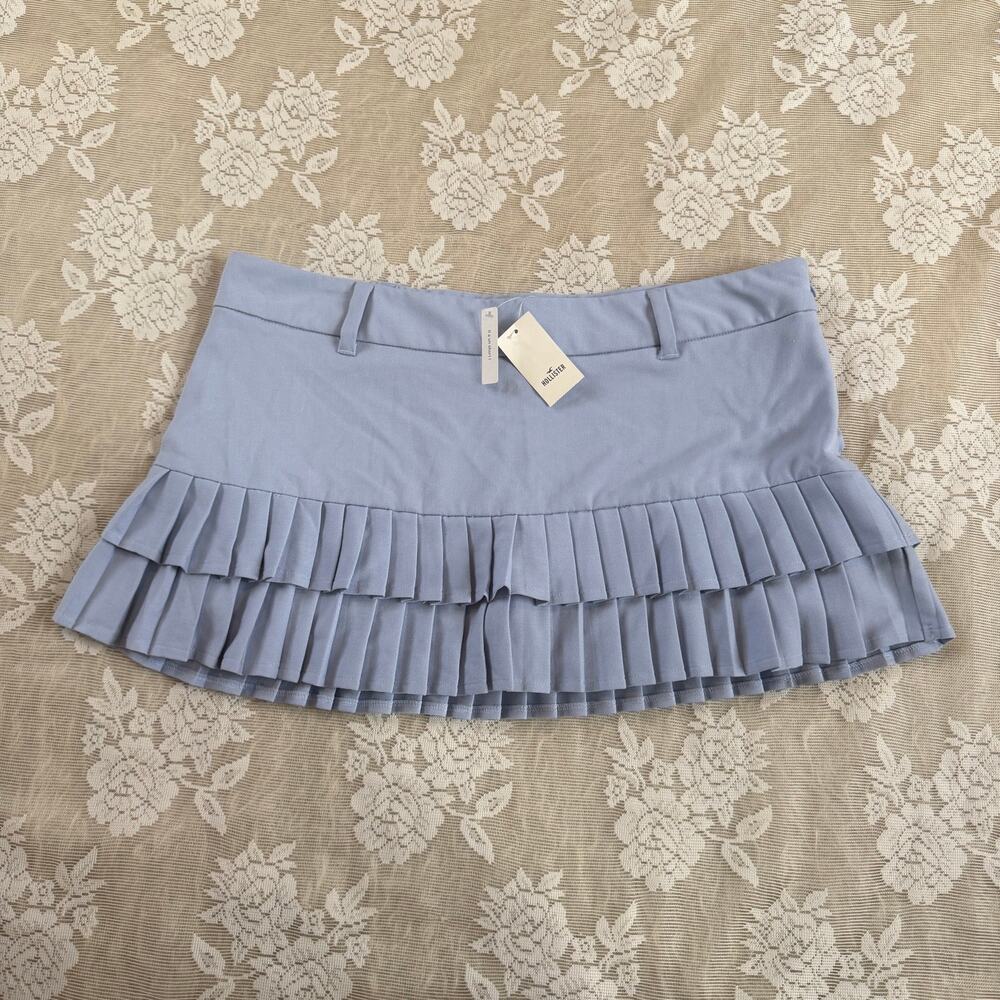 Hollister Blue Pleated Ruffle Micro Mini Skort Size L NWT